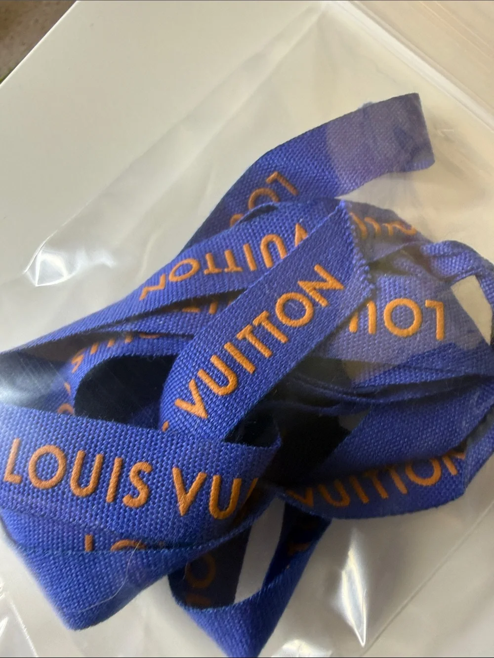 250 inches of Louis Vuitton Blue and Orange Logo Ribbons for gifting crafting